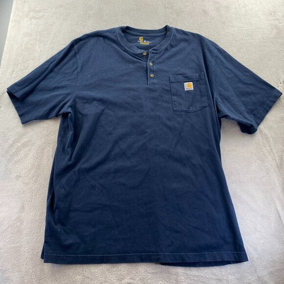 Carhartt Mens Henley T-Shirt 2XLT Blue Short Sleeve Workwear Casual Pocket Tee - Picture 8 of 9